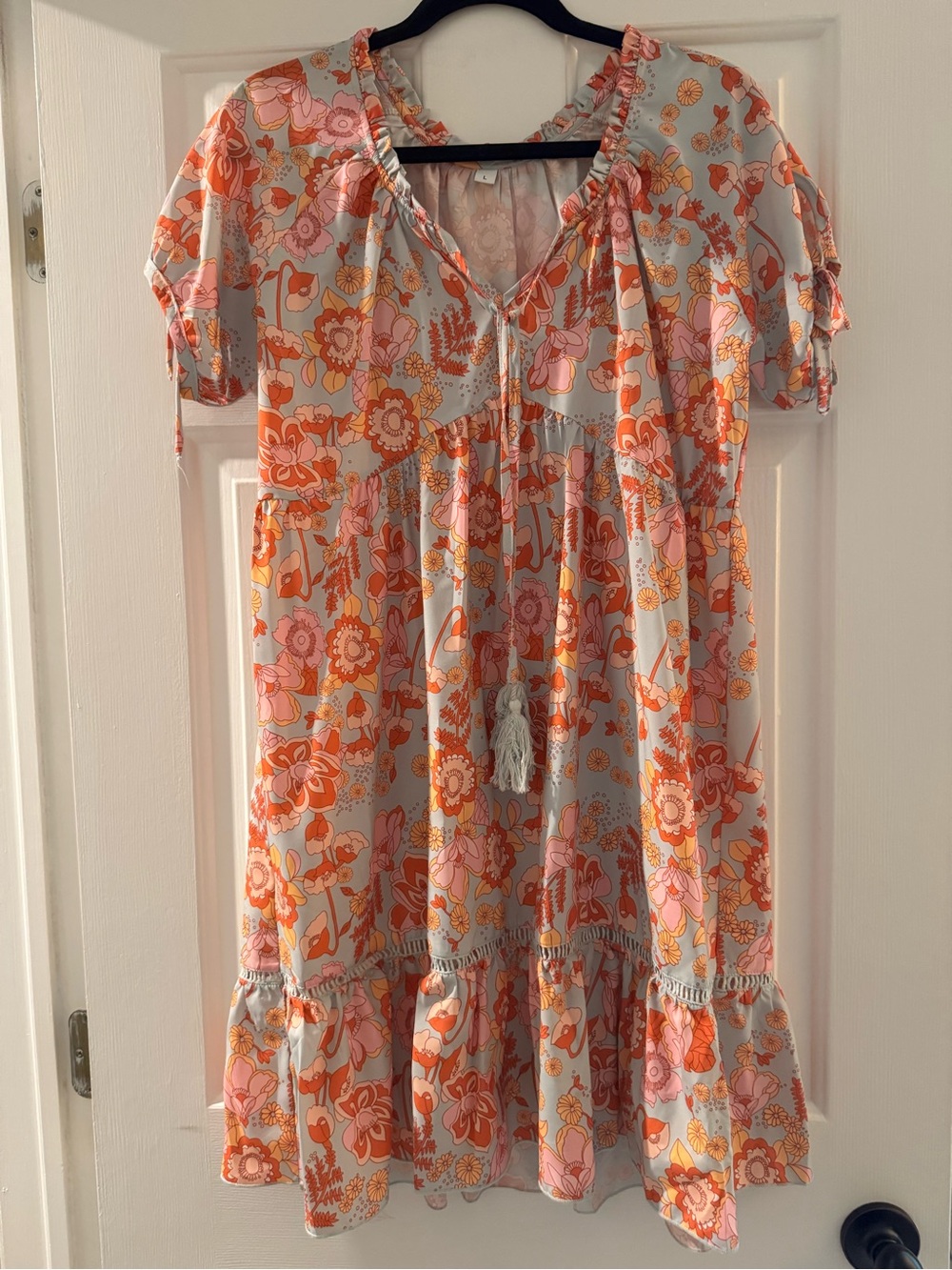 Ladies Floral Tie-Front spring/summer Dress in Orange & Pink